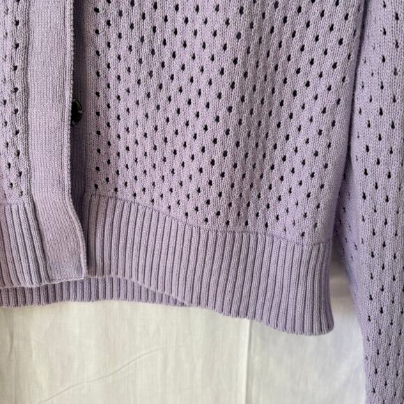 T by Talbots Cardigan Sweater Womens Medium Open Loose Knit Snap Up Purple - Picture 4 of 7